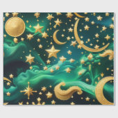 Wrapping Paper – Luxury Emerald Celestial Moon  Geschenkpapier (Flach)