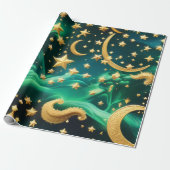 Wrapping Paper – Luxury Emerald Celestial Moon Geschenkpapier (Ungerollt)