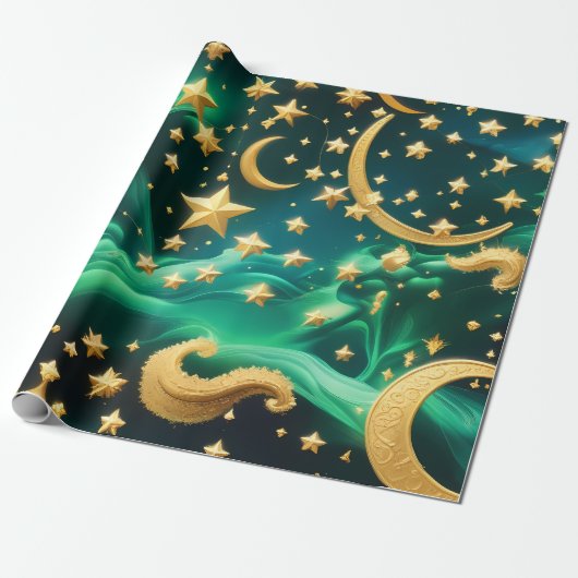 Wrapping Paper – Luxury Emerald Celestial Moon  Geschenkpapier (Ungerollt)