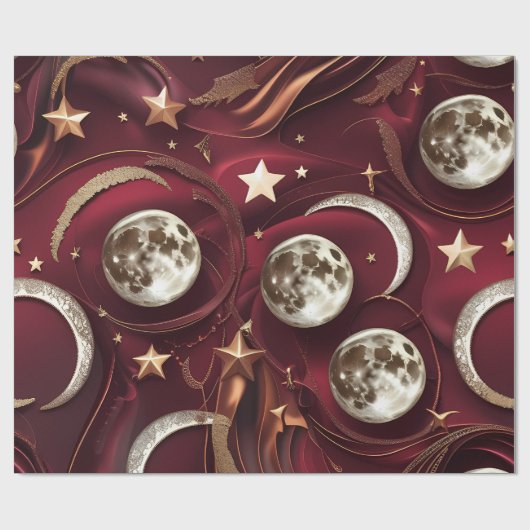 Wrapping Paper – Luxury Garnet Red Celestial Moon Geschenkpapier (Flach)