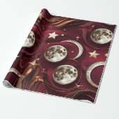 Wrapping Paper – Luxury Garnet Red Celestial Moon Geschenkpapier (Ungerollt)