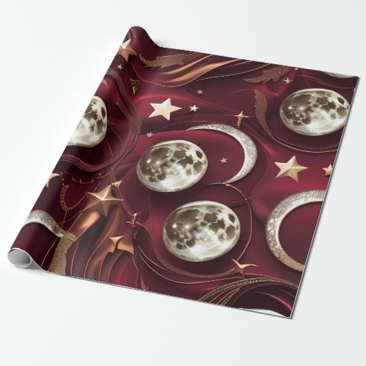 Wrapping Paper – Luxury Garnet Red Celestial Moon  Geschenkpapier (Ungerollt)