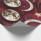 Wrapping Paper – Luxury Garnet Red Celestial Moon  Geschenkpapier (Ecke)