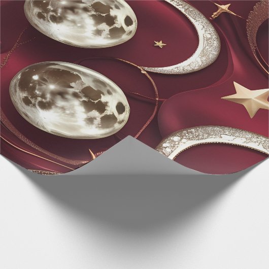 Wrapping Paper – Luxury Garnet Red Celestial Moon  Geschenkpapier (Ecke)