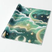 Wrapping Paper – Luxury Mint Green Celestial Moon Geschenkpapier (Ungerollt)