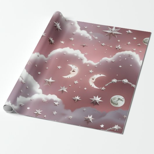 Wrapping Paper – Luxury Quartz Pink Celestial Moon Geschenkpapier (Ungerollt)