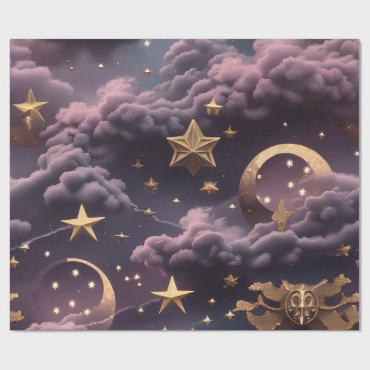 Wrapping Paper - Luxury Smoky Plum Celestial Moon Geschenkpapier (Flach)