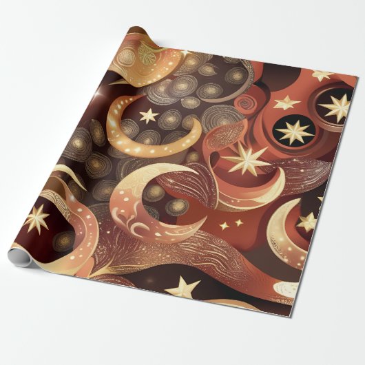 Wrapping Paper – Luxury Terracotta Celestial Moon Geschenkpapier (Ungerollt)