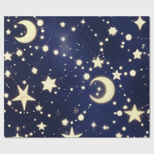 Wrapping Paper – Luxury Velvet Navy Celestial Moon Geschenkpapier (Flach)
