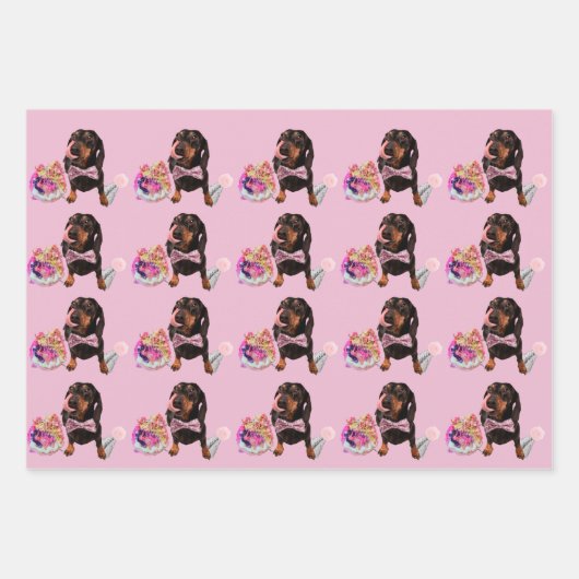 Wrapping Paper mit niedlicher Dackel 48x73 cm Geschenkpapier Set (Vorderseite)