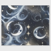 Wrapping Paper - Platinum Silver Celestial Moon Geschenkpapier (Flach)