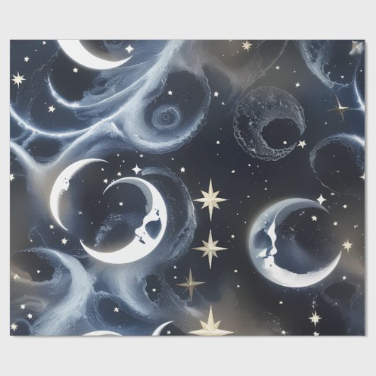 Wrapping Paper - Platinum Silver Celestial Moon Geschenkpapier (Flach)