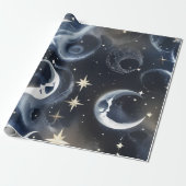 Wrapping Paper - Platinum Silver Celestial Moon Geschenkpapier (Ungerollt)