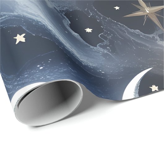 Wrapping Paper - Platinum Silver Celestial Moon Geschenkpapier (Rolleneckpunkt)