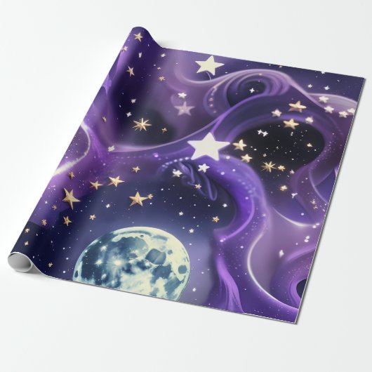 Wrapping Paper – Purple Celestial Moon Phases Geschenkpapier (Ungerollt)