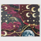 Wrapping Paper - Red Celestial Moon Design Geschenkpapier (Flach)