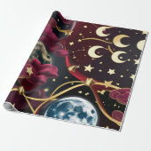 Wrapping Paper - Red Celestial Moon Design Geschenkpapier (Ungerollt)