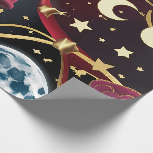 Wrapping Paper - Red Celestial Moon Design Geschenkpapier (Ecke)