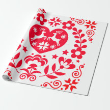 Wrapping Paper RED SCANDINAVIAN CHRISTMAS DESIGN