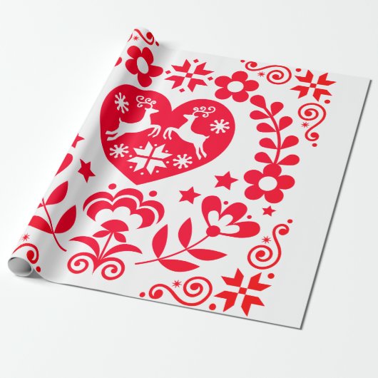 Wrapping Paper RED SCANDINAVIAN CHRISTMAS DESIGN Geschenkpapier (Ungerollt)