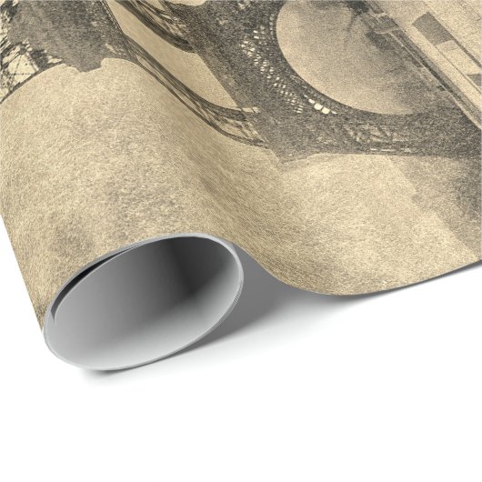 Wrapping Paper Roll Eiffel Tower Collage Design Geschenkpapier (Rolleneckpunkt)