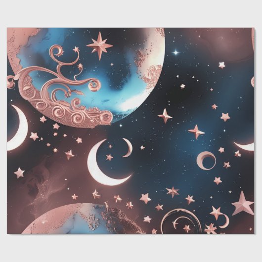 Wrapping Paper – Rose Gold Celestial Moon Geschenkpapier (Flach)