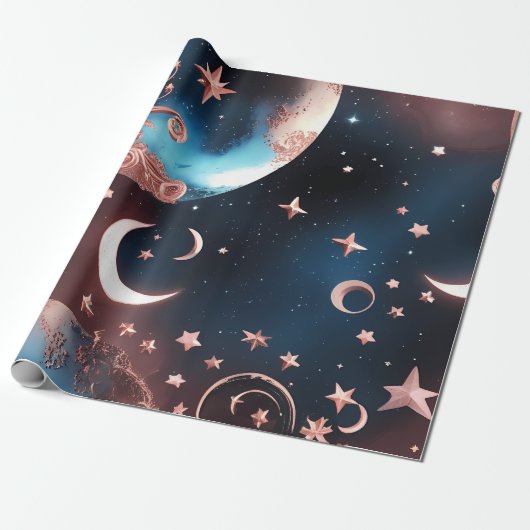 Wrapping Paper – Rose Gold Celestial Moon Geschenkpapier (Ungerollt)