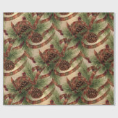 Wrapping Paper Rustic Pinecone Holiday Ribbon Geschenkpapier (Flach)
