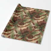 Wrapping Paper Rustic Pinecone Holiday Ribbon Geschenkpapier (Ungerollt)
