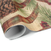 Wrapping Paper Rustic Pinecone Holiday Ribbon Geschenkpapier (Rolleneckpunkt)