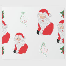 Wrapping Paper Santa Claus Poinsettias