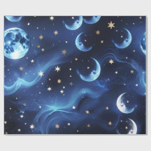 Wrapping Paper Sapphire Blue Celestial Moon