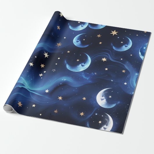Wrapping Paper Sapphire Blue Celestial Moon Geschenkpapier (Ungerollt)