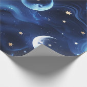 Wrapping Paper Sapphire Blue Celestial Moon Geschenkpapier (Ecke)