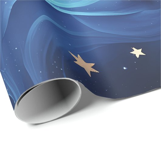 Wrapping Paper Sapphire Blue Celestial Moon Geschenkpapier (Rolleneckpunkt)