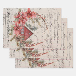 Wrapping Paper Set (3) Vintages Thema Weihnachten Geschenkpapier Set