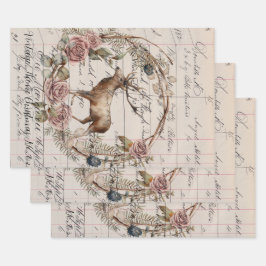 Wrapping Paper Set (3) Vintages Thema Weihnachten  Geschenkpapier Set