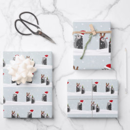 Wrapping paper set with holiday penguins geschenkpapier set