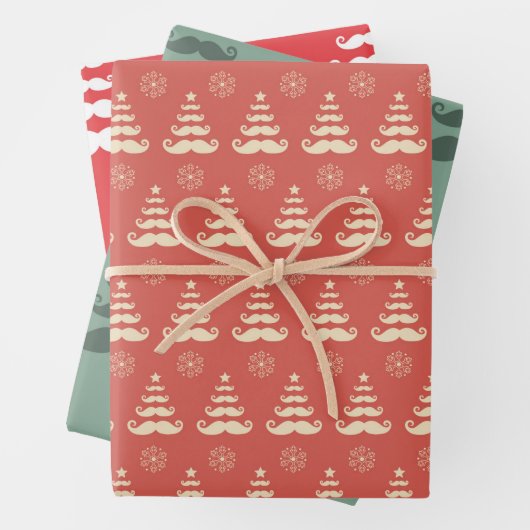 Wrapping Paper Sheet "Christmas Mustache Trees" Geschenkpapier Set (Beispiel)