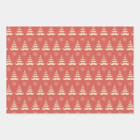 Wrapping Paper Sheet "Christmas Mustache Trees" Geschenkpapier Set (Vorderseite)