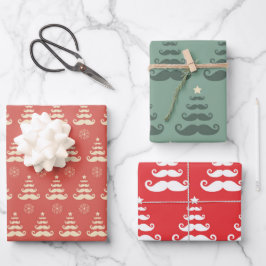 Wrapping Paper Sheet "Christmas Mustache Trees" Geschenkpapier Set