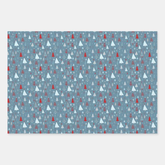 Wrapping Paper Sheet Set Moderne Weihnachtsbaume Geschenkpapier Set (Vorderseite)