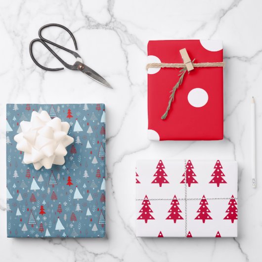 Wrapping Paper Sheet Set Moderne Weihnachtsbaume Geschenkpapier Set (Vorderseite)