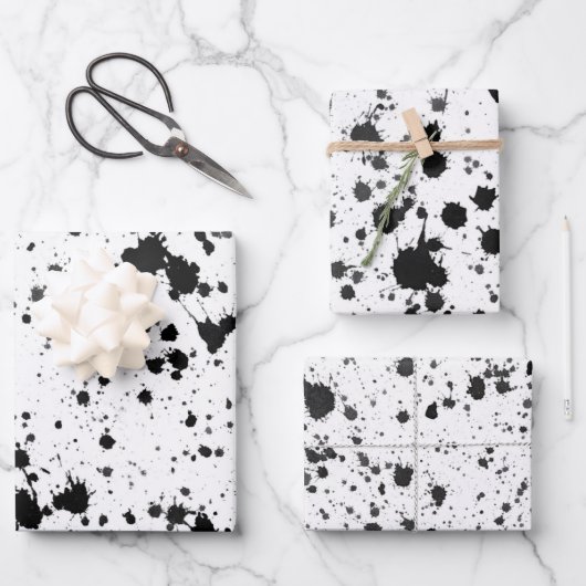 Wrapping Paper Sheets - Black and White Splatters Geschenkpapier Set (Vorderseite)
