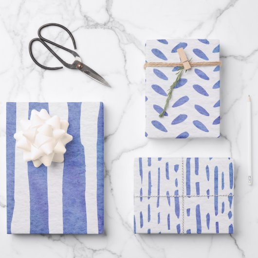 Wrapping Paper Sheets - Blue Patterns Geschenkpapier Set (Vorderseite)