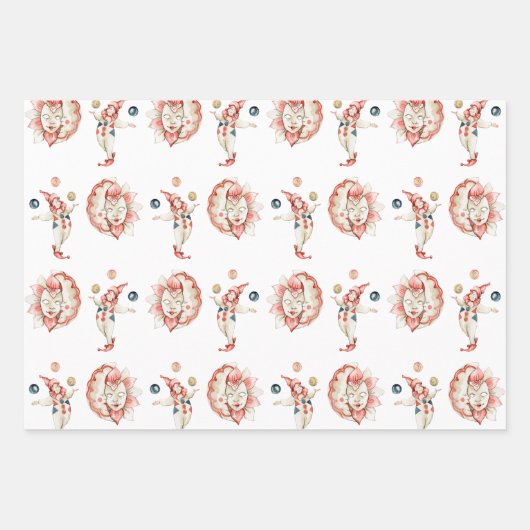 Wrapping Paper Sheets - Circus Fair Carnival Clown Geschenkpapier Set (Vorderseite)
