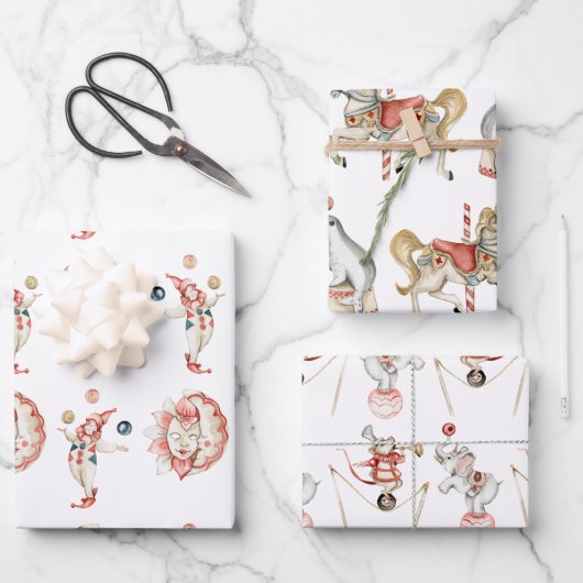 Wrapping Paper Sheets - Circus Fair Carnival Clown Geschenkpapier Set (Vorderseite)
