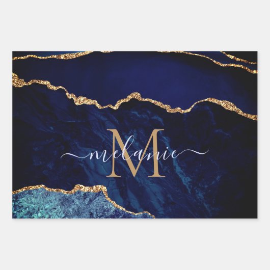 Wrapping Paper Sheets für Navy Blue Gold Individue Geschenkpapier Set (Vorderseite)