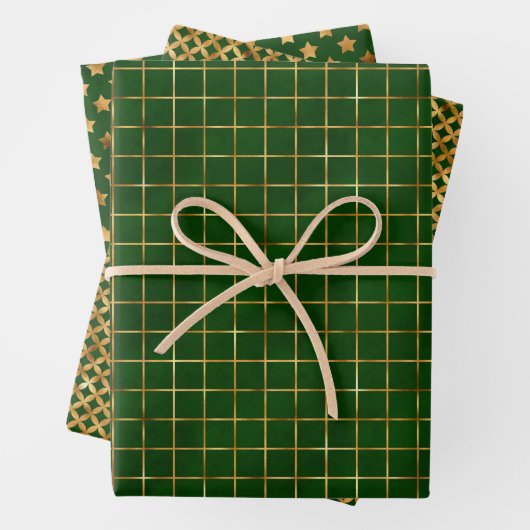 Wrapping Paper Sheets - Green And Gold Pattern Geschenkpapier Set (Beispiel)