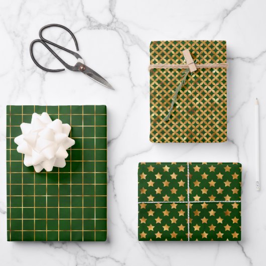Wrapping Paper Sheets - Green And Gold Pattern Geschenkpapier Set (Vorderseite)